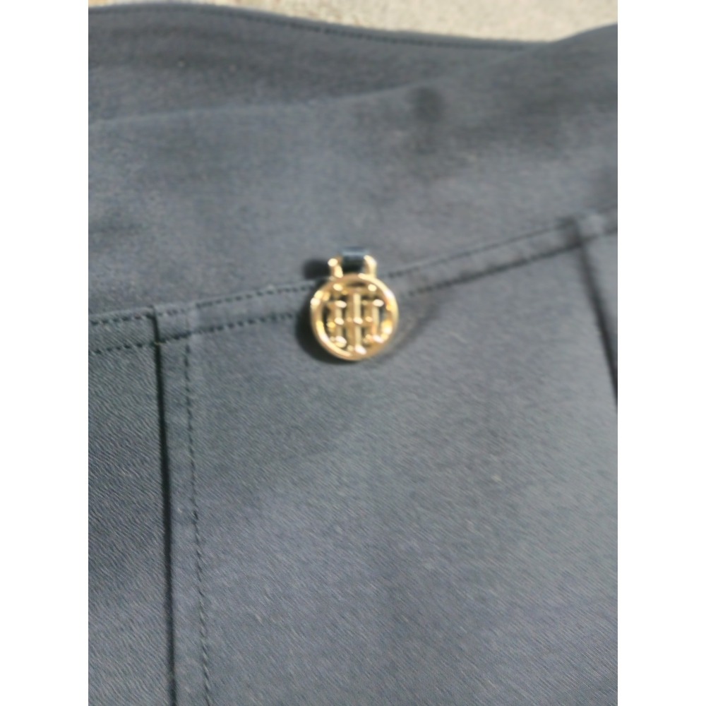Tommy Hilfiger Womens Pull-On Slim Trousers Navy Blue M Gold Logo‎ Detail - Picture 2 of 6